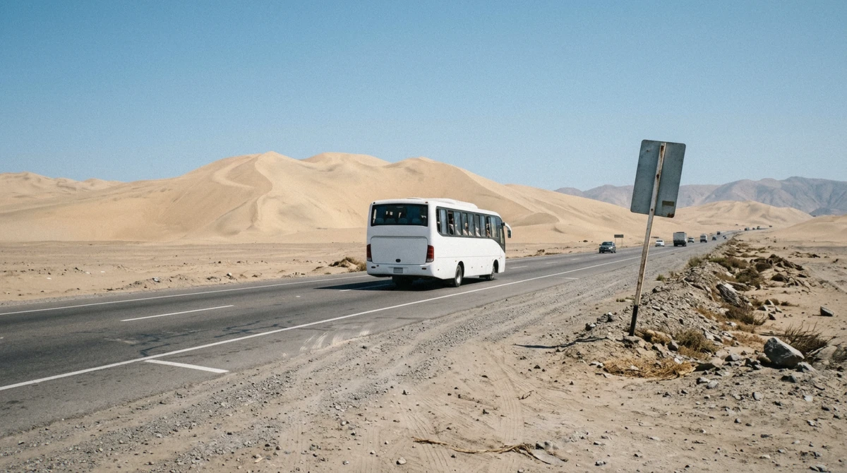 The Panamericana Sur highway south of Lima toward Ica, the route every Lima to Huacachina bus and tour follows